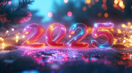 Happy new year 2025 in neon lights