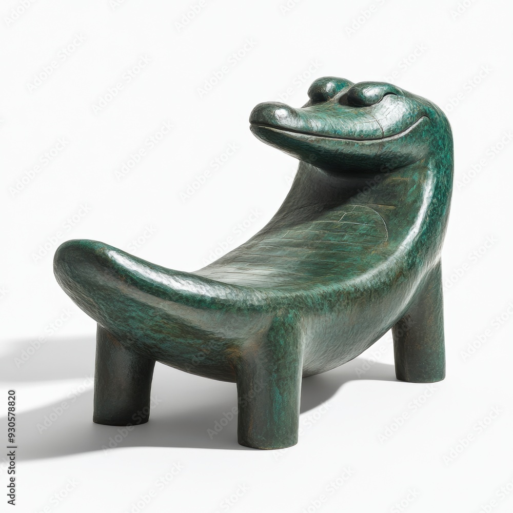 Canvas Prints A green sculpture of a crocodile sitting on its hind legs, AI