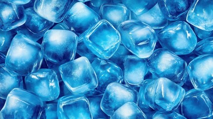 Close-up of sparkling blue ice cubes, perfect for cooling beverages or adding a refreshing touch to cocktails and drinks.