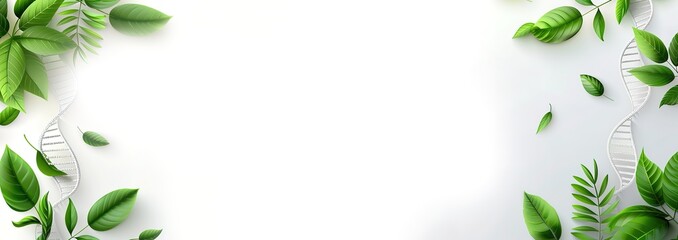 Naklejka premium Green leaves arranged around the edges of a white background, creating a frame or border. Perfect for adding a touch of nature to your designs.