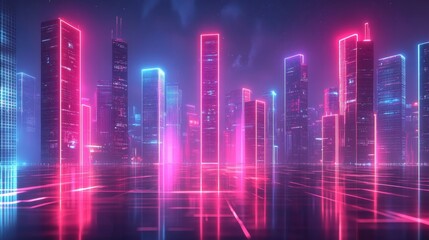 Fototapeta premium Futuristic Neon Cityscape with Glowing Towers