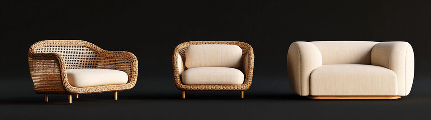 Wicker & Fabric Armchairs.