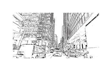 Print Building view with landmark of   Stanley is the capital in Falkland. Hand drawn sketch illustration in vector.