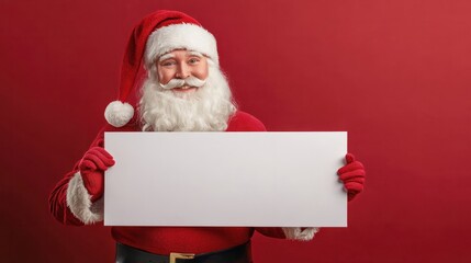 Naklejka premium Santa holding banner with blank space on red background