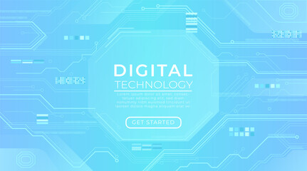 Hi-tech computer digital technology concept. Abstract futuristic electronic online banner in blue colors with Ai big data, lines dots connection. Background with technology light effect. landing page