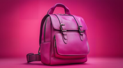 Fototapeta premium A stylish pink backpack with dual buckles and pockets, ideal for everyday use.