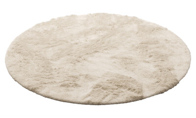 Modern beige round rug with high pile. 3d render