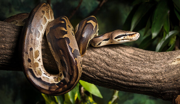 Boa coiled around a tree branch