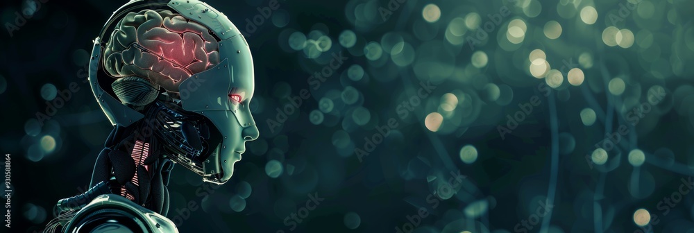 Aufkleber Advanced side view of an AI robot with a dark backdrop, space for your text or graphics