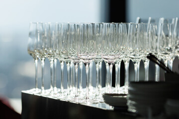 Champagne Flutes with Sparkling Wine Elegantly Arranged on a Table for Celebration