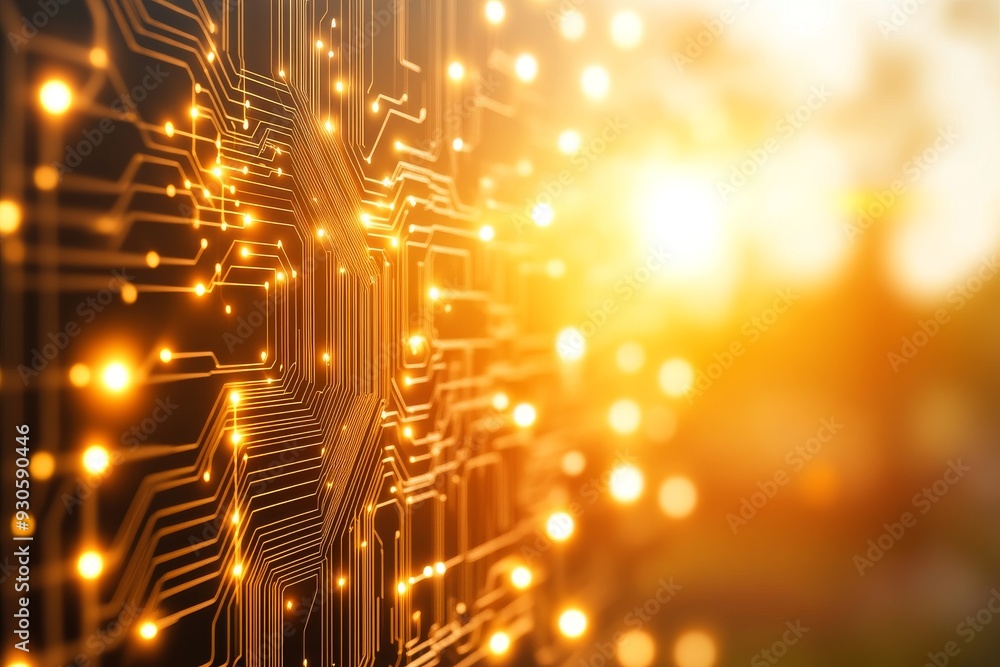 Aufkleber close up of a glowing futuristic circuit board embodying advanced technology innovation and the intr