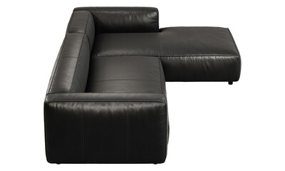 Modern black leather upholstery sofa with chaise lounge. 3d render.