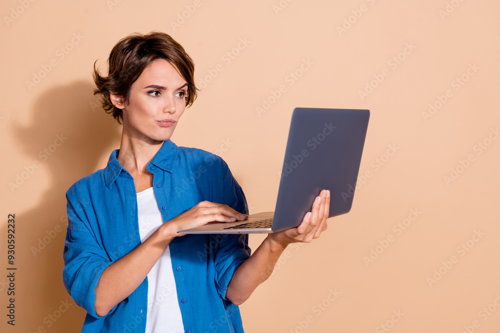 Canvas Prints photo of young woman programmer in it industry working using netbook trying fix junior specialist bu