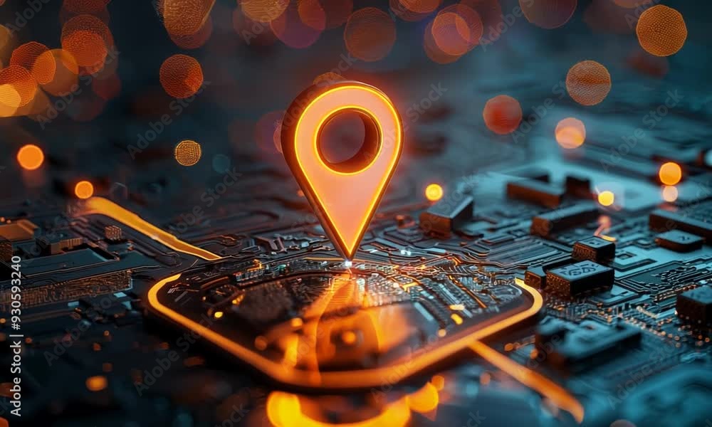Poster neon pin location icon for navigation or map, generative ai