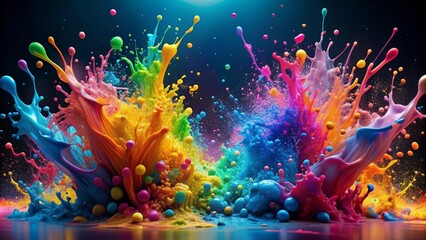 Rainbow Paint Explosion: A vibrant and dynamic explosion of colorful paint, capturing the energy and creativity of artistic expression. Perfect for abstract backgrounds, design inspiration, and celebr