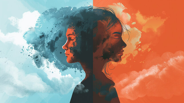 A split image showing the before and after of a person&rsquo;s mental health journey