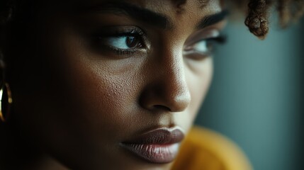 An up-close shot shows the side profile of a person with a distinctive curly hairstyle, suggesting contemplation, intimacy, and personal reflection in the captured moment.