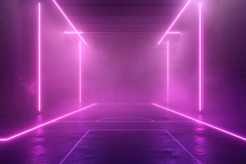 Futuristic neon-lit basketball court with vibrant pink glow