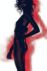 Naklejka premium A striking silhouette of a figure in a patterned outfit against a bold background.