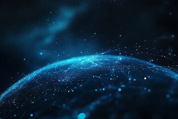 Obraz premium Abstract digital background banner featuring the Earth with data connection elements in blue and black colors