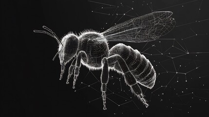 Wireframe Honey Bee in Flight