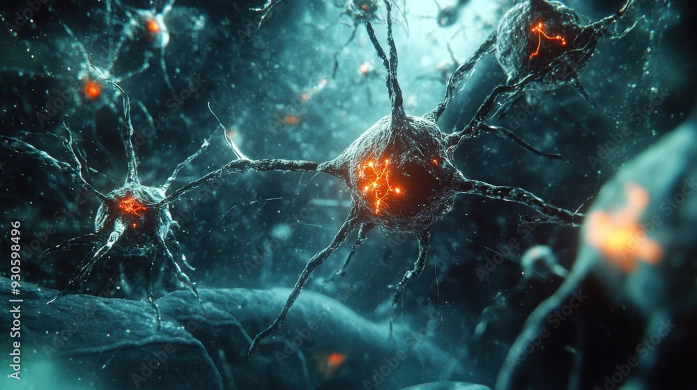 Poster nanobots work meticulously to restore the functionality of damaged nerve cells, showcasing advanced 