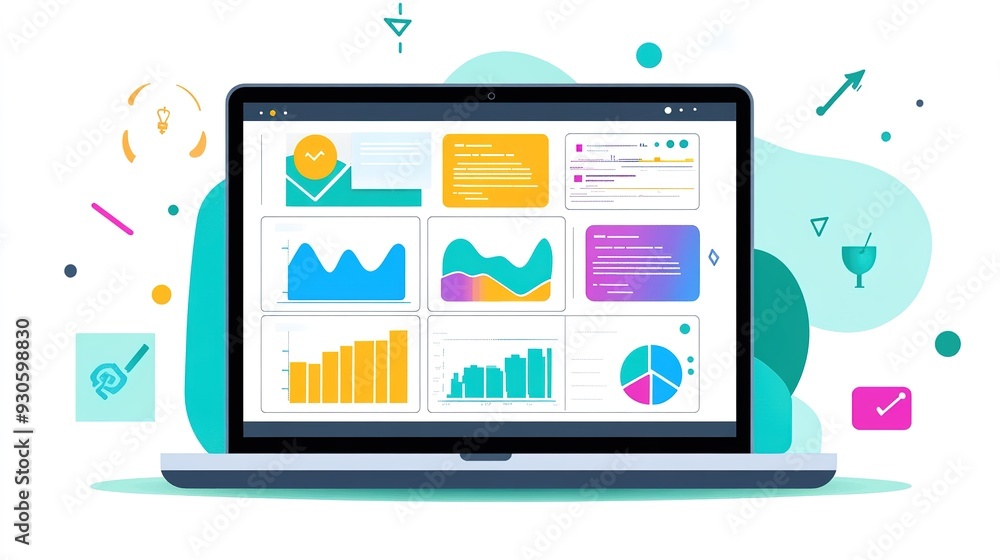 Aufkleber a laptop displaying a digital marketing dashboard with key metrics and social media performance indi