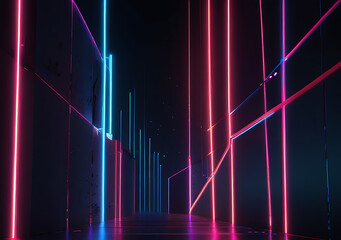 abstract minimal neon background, pink blue neon lines going up, glowing in ultraviolet spectrum. Cyber space. Laser show. Futuristic wallpaper.