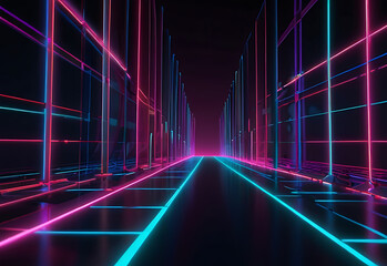 abstract minimal neon background, pink blue neon lines going up, glowing in ultraviolet spectrum. Cyber space. Laser show. Futuristic wallpaper.