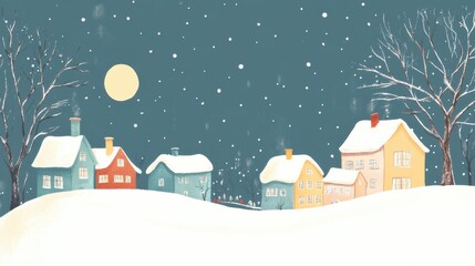 Simple beautiful illustration of Christmas houses in the forest. holiday, magical mood