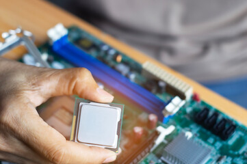 CPU chip, important computer part computer repair technician