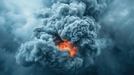 Dramatic smoke clouds illuminated by bursts of orange, creating a captivating and intense atmosphere.