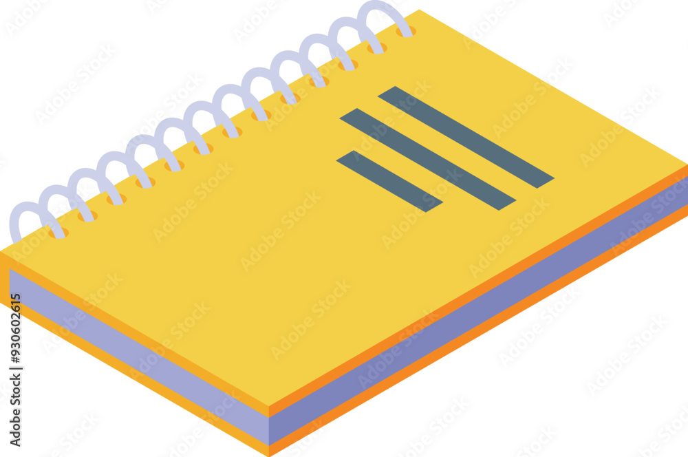 Poster yellow notepad with spiral binding isometric icon is ready for your creative projects