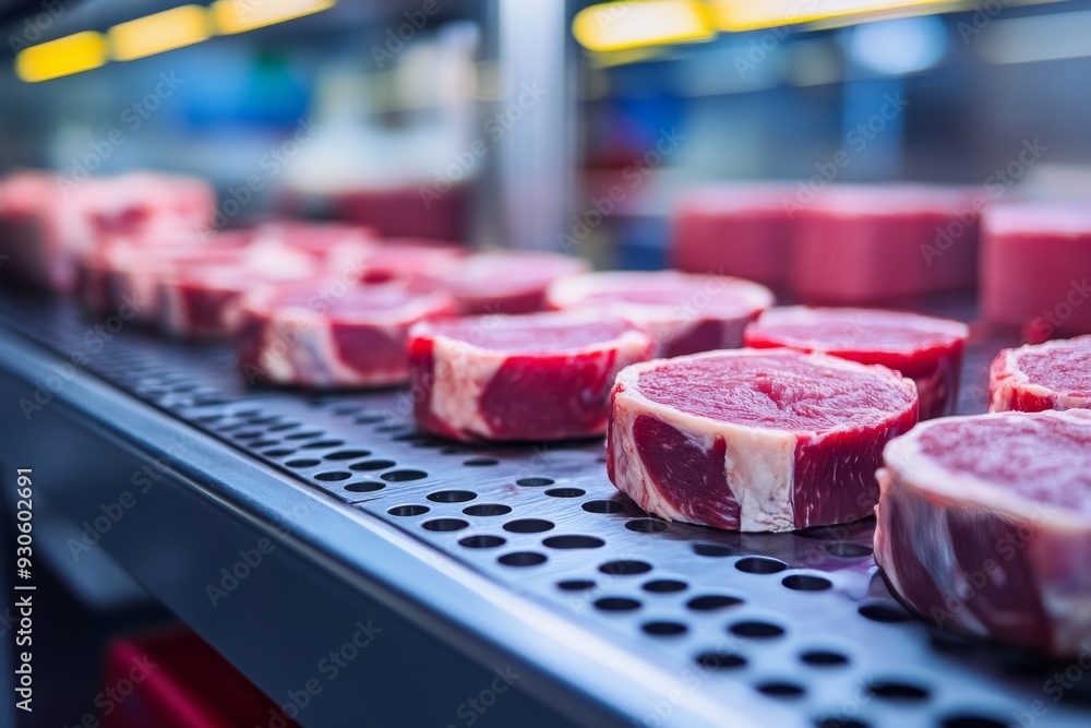 Poster automated meat processing line in a state of the art facility showcasing efficiency technology integ