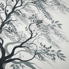Obraz premium Abstract natural tree leaves shadow on white wall background - background with branches