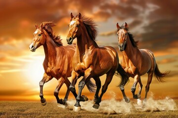 Galloping Horse in Action Scene with Dynamic Motion and Sunset Glow