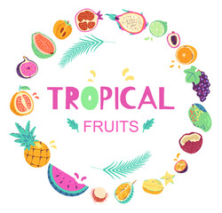 Tropical fruits round border vector illustration.
