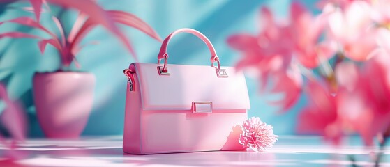 Obraz premium 3D-rendered woman's fashion bag icon in soft pastel colors, illustrating modern elegance aesthetic
