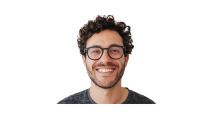 Portrait of smiling man wearing glasses, transparent background PNG