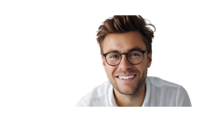 Portrait of smiling man wearing glasses, transparent background PNG