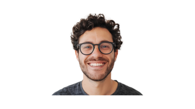 Portrait of smiling man wearing glasses, transparent background PNG