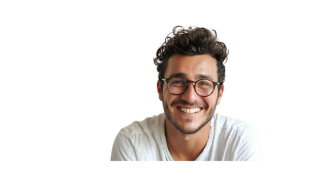 Portrait of smiling man wearing glasses, transparent background PNG

