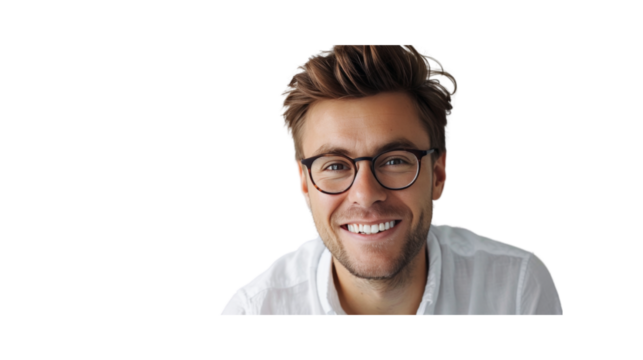 Portrait of smiling man wearing glasses, transparent background PNG