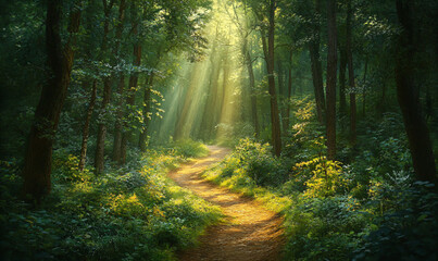 Sunbeams in Forest.
