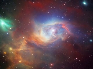 Fototapeta premium Vibrant Cosmic Nebula with Colorful Light Beams and Starry Background in Deep Space 