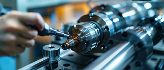 Naklejka premium photo depicting a mechanic working on an AC servo motor, DC brush-less motor, and stepping motor