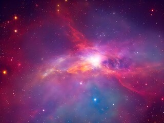 Naklejka premium Vibrant Cosmic Nebula with Colorful Light Beams and Starry Background in Deep Space 