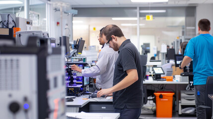 A cutting-edge laboratory where a team of scientists and engineers are developing new medical devices. 