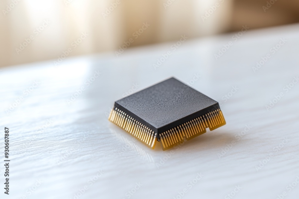 Poster minimalist close up of a microchip on a clean white surface representing the simplicity elegance and