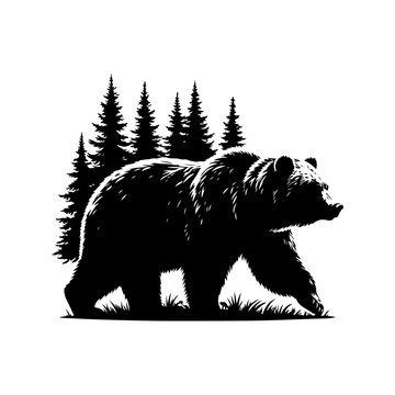 recommend clip art: Grizzly bear silhouette, vector black color silhouette solid white background